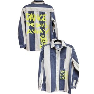Men's NWT Zara Dance the Days Away Striped Denim Jacket